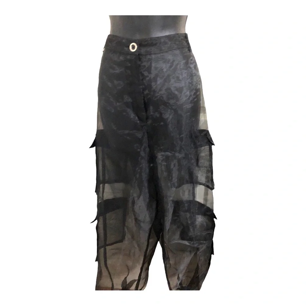 Sheer Black Cargo Harem Pants - Picture 5 of 16